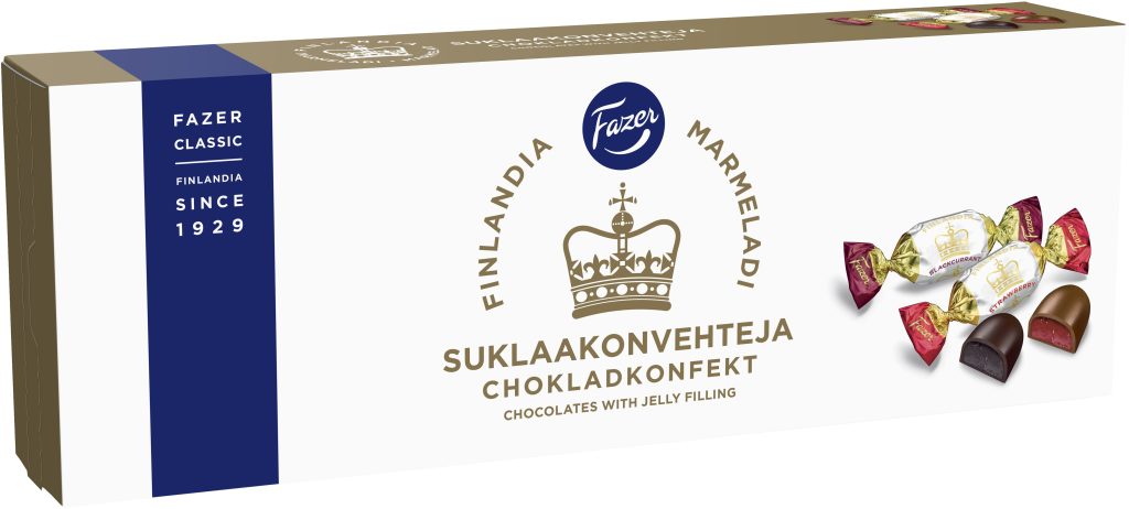 Fazer Finlandia suklaakonvehteja, marmeladi 320g (mustaherukka tummasuklaa ja mansikka maitosuklaa) uutuus
