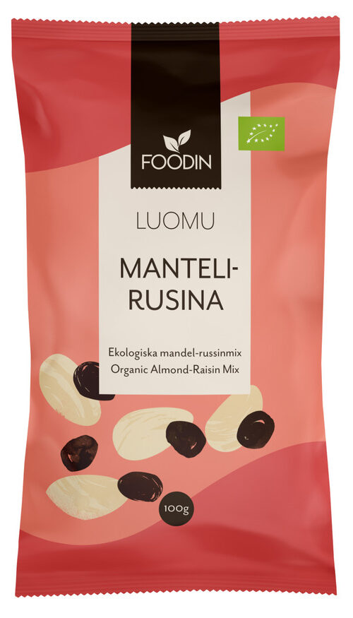 Foodin Manteli-rusinasekoitus, Luomu, 100g