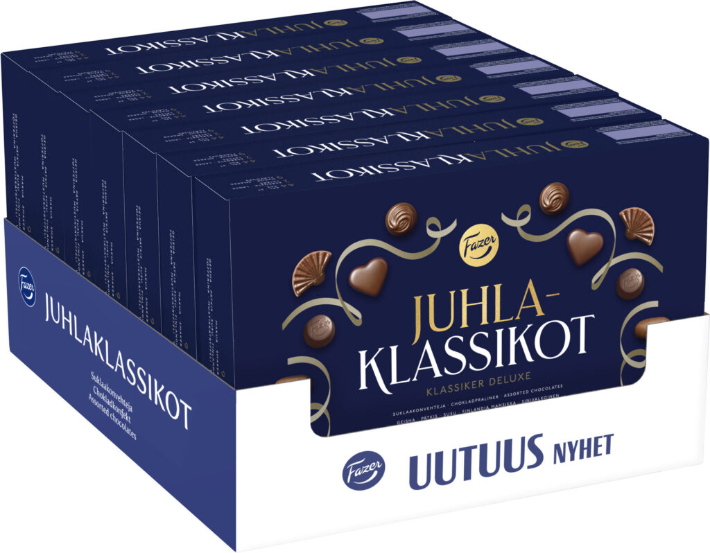Fazer Juhlaklassikot suklaakonvehtirasia 380g (uutuus) 44 konvehtia, 9 eri makua