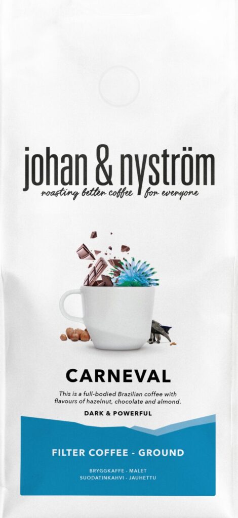 Carneval ground coffee sj. 325g (täyteläinen & tumma, maussa hasselpähkinää, suklaata ja mantelia) uutuus